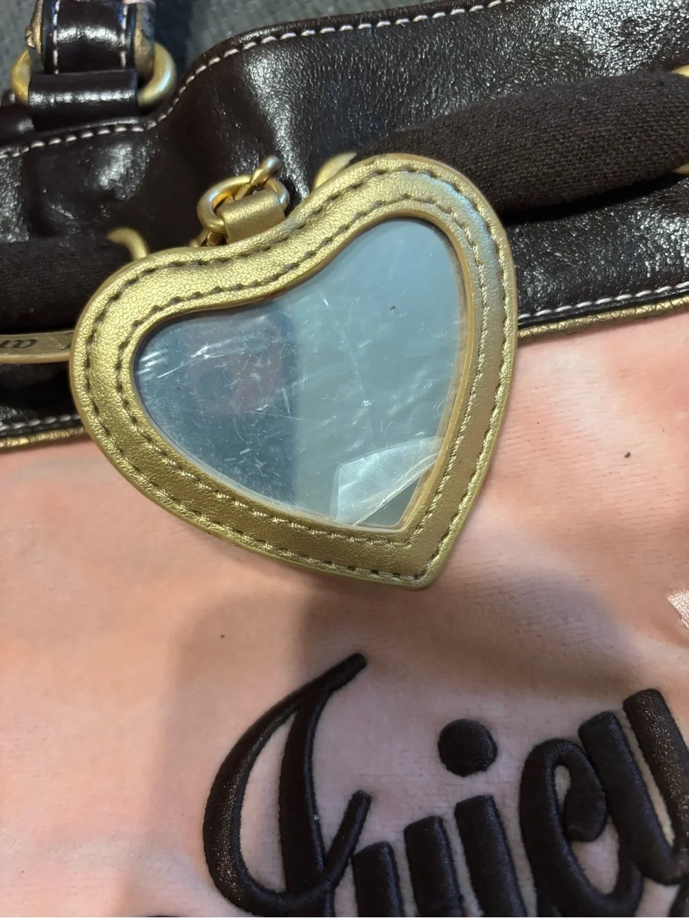 💕Rare Vintage Y2K Juicy Couture Pink Velour Brown Tote Purse Heart Charms 💕